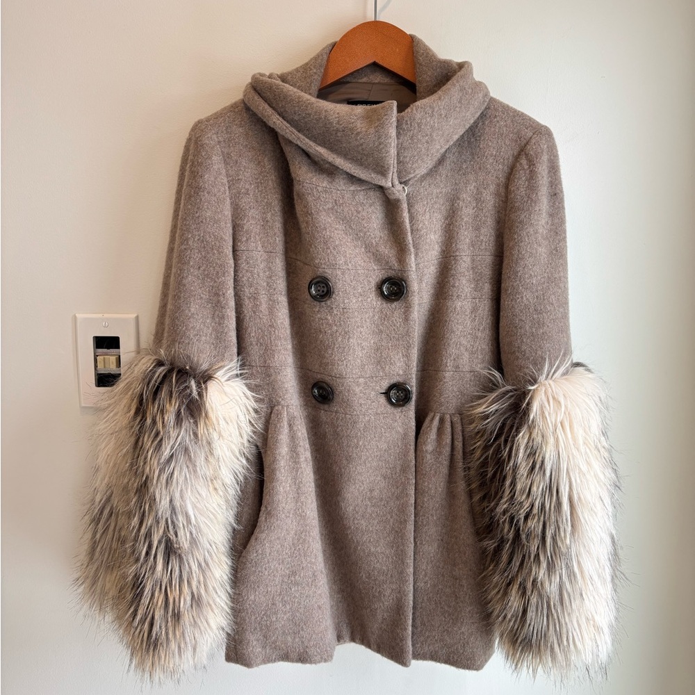 DREW for ANTHROPOLOGIE Wool blend jacket coat with faux fur sleeves size Small - Picture 3 of 12